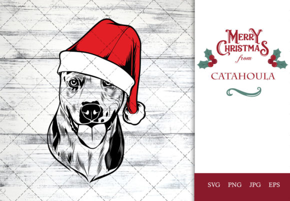 Catahoula Dog in Santa Hat for Christmas Crafts
