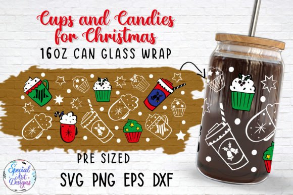 Cups Candies Christmas 16oz Glass Wrap for Crafts