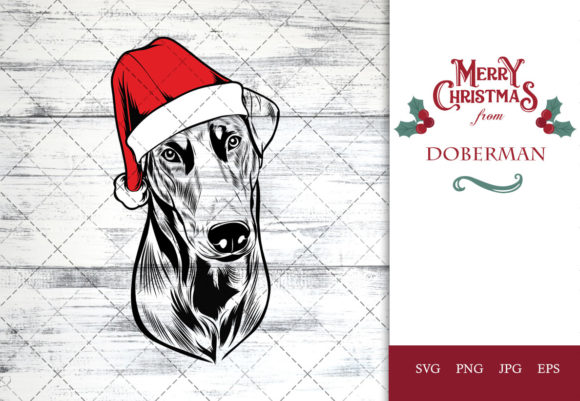 Doberman Dog in Santa Hat for Christmas