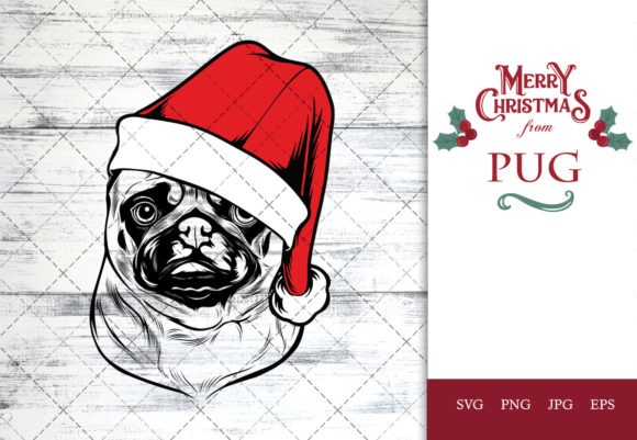 Pug Dog in Santa Hat for Christmas